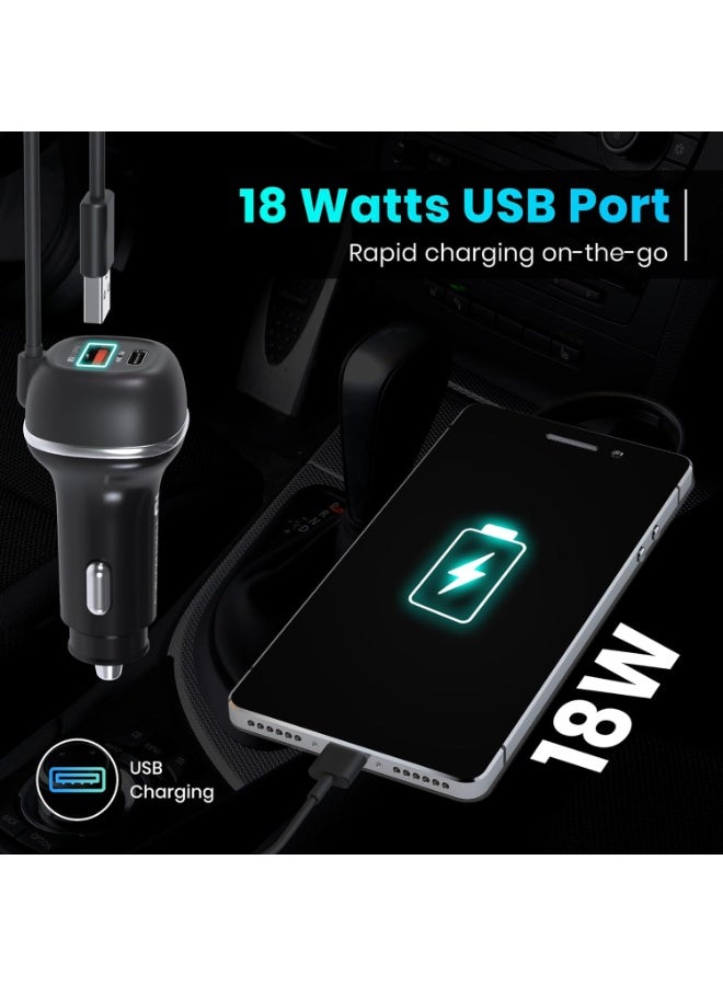 Portronics 71W Car Power 1C Triple Output Fast Car Charger with 33W Type-C Cable, 20W Type-C PD, 18W USB Port, Fast Charging Adapter Compatible with Cars for iPhone & Android Smartphone (Black) - Image 4